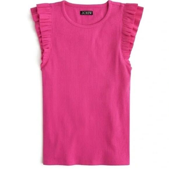 J. Crew Vintage Rib Ruffle Sleeve Shirt Tank Top Pink XS - Picture 1 of 7